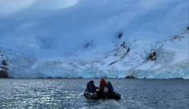 We approached the glacier and felt the atmosphere get much colder inside the cove.