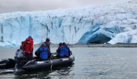 Spotting an ice cave formation in the glacier.