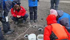 Testing for microplastics at Deception Island as part of the citizen science projects on the Sylvia Earle.