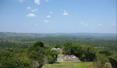 Looking down into Xunantunich from the top of El Castillo