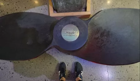The propeller of what's left of the expedition ship Maud on diplay in a museum in Oslo, Norway.