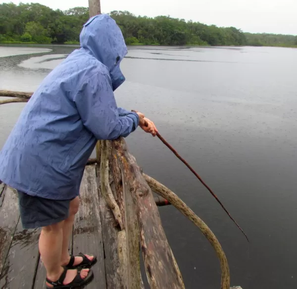 Helen fishing for piranha