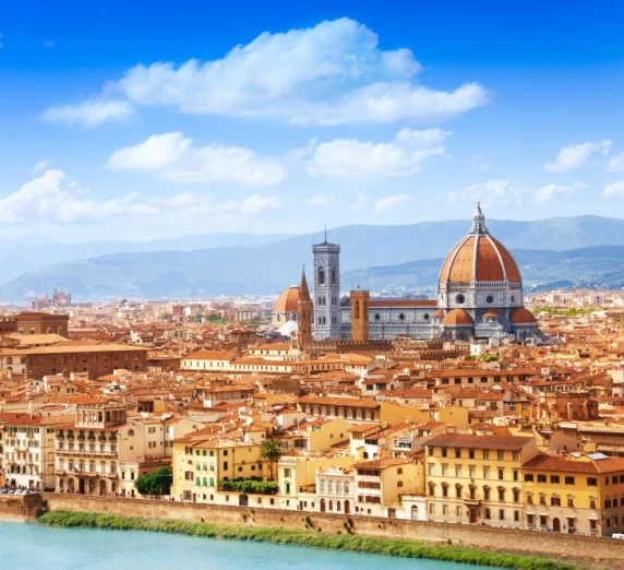 Cityscape panorama of Arno river, towers and cathedrals of Florence