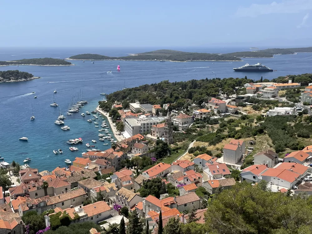 View from a Castle of Hvar, Croatia, Dalmatian shoreline leading to the Adriatic Sea