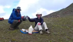 Juan and me, summit of Tres Cruses.  "Tea is served, madam"