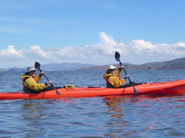 Kayaking to lunch on Lake Titicaca