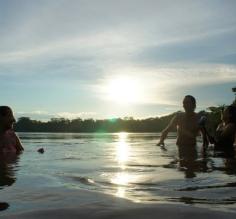 Swimming in Pastaza River in Achuar community