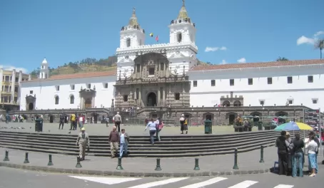 Old town teems with Colonial architecture, such as this plaza visited on an Ecuador tour