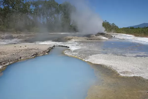 Smoke and geysers of the Dei Dei hot springs