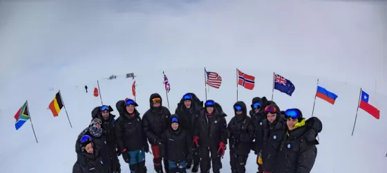 Team of explorers in Geographic South Pole