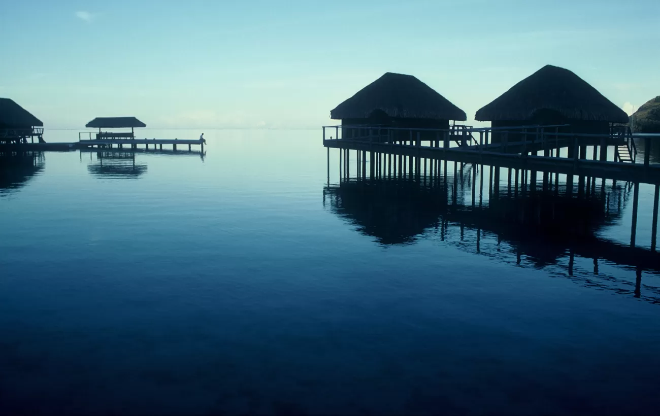 Cabanas silhouette  on a Bora Bora cruise