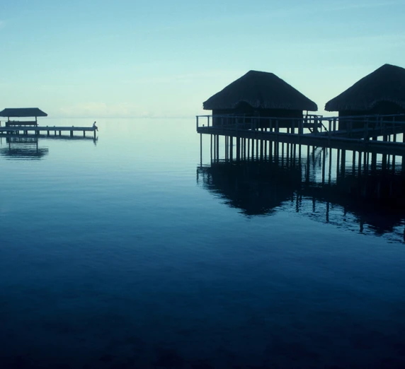 Cabanas silhouette  on a Bora Bora cruise