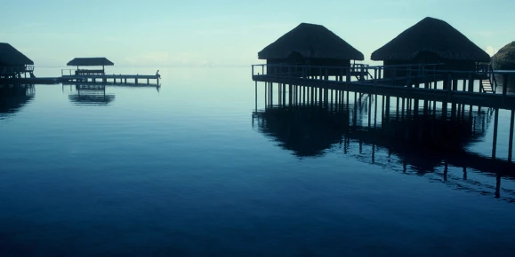 Cabanas silhouette  on a Bora Bora cruise
