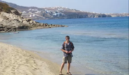 Joe on the beach in Mykonos