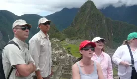 with our guide at Machu Picchu