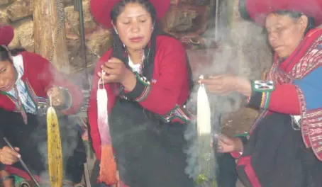 Peruvian ladies dying yarn