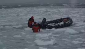 Freeing the zodiac from the ice - our fearless crew!