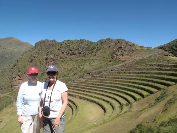 The terraces at Pisac.  You can see the graineries at the top.  