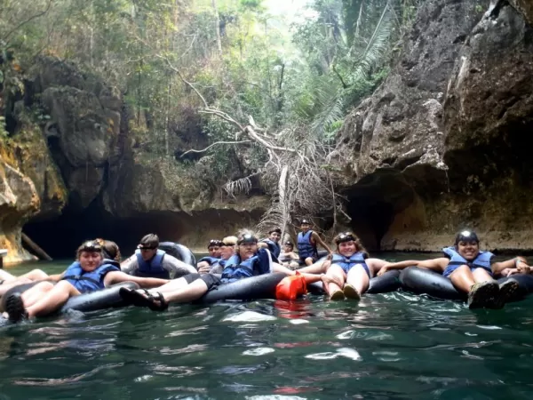 The beginning of our cave-tubing experience!