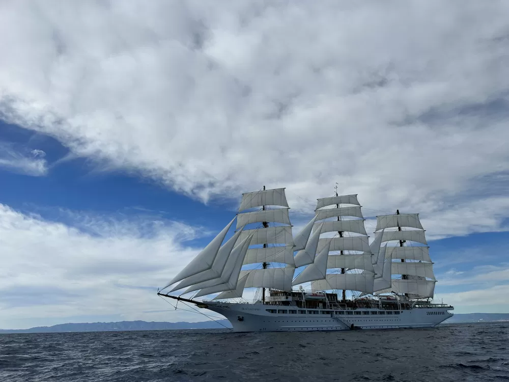 Lovely zodiac ride to see Sea Cloud Spirit at full sail, Tarragona Spain