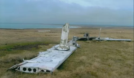remains of Argentine plane by British-1982 Pebble Island