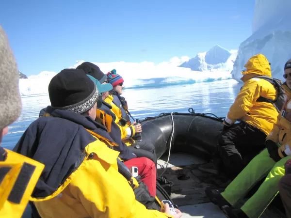 Experiencing blue icebergs during Antarctic cruise