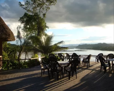 Soak in the views of the Napo River from the dining deck