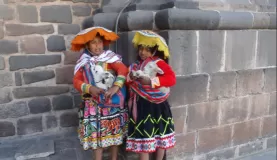Inca kids with baby lambs, Cusco