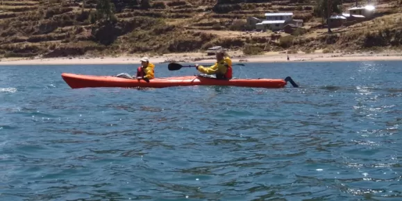 Us kayaking on Lake Titicaca