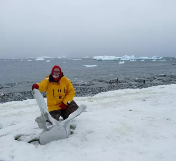 With a large whale bone in Antarctica