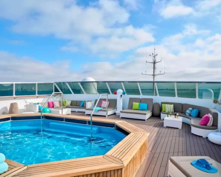 Observation deck outdoor pool on the ship National Geographic Islander II