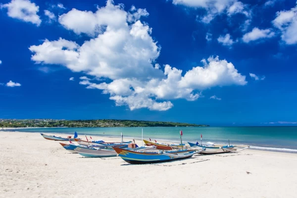Traditional Bali fishing boats on Jimbaran Beach