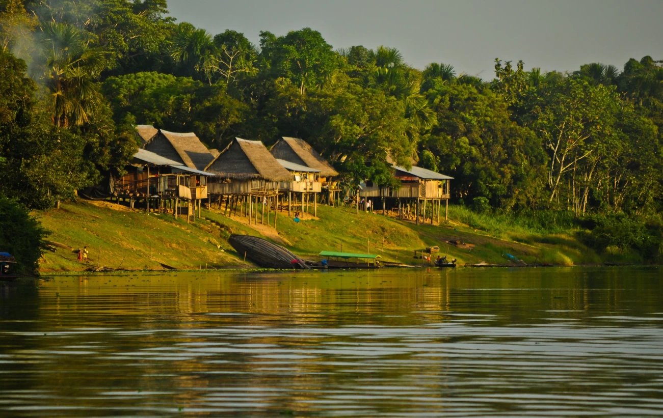 Village by a River Bank in the Peruvian Amazon