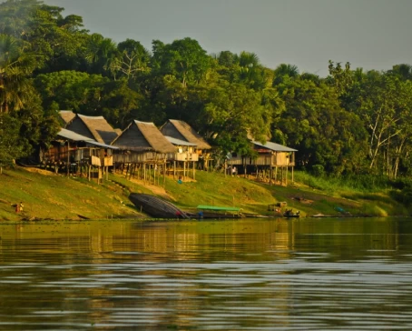 Village by a River Bank in the Peruvian Amazon