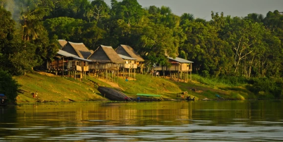 Village by a River Bank in the Peruvian Amazon