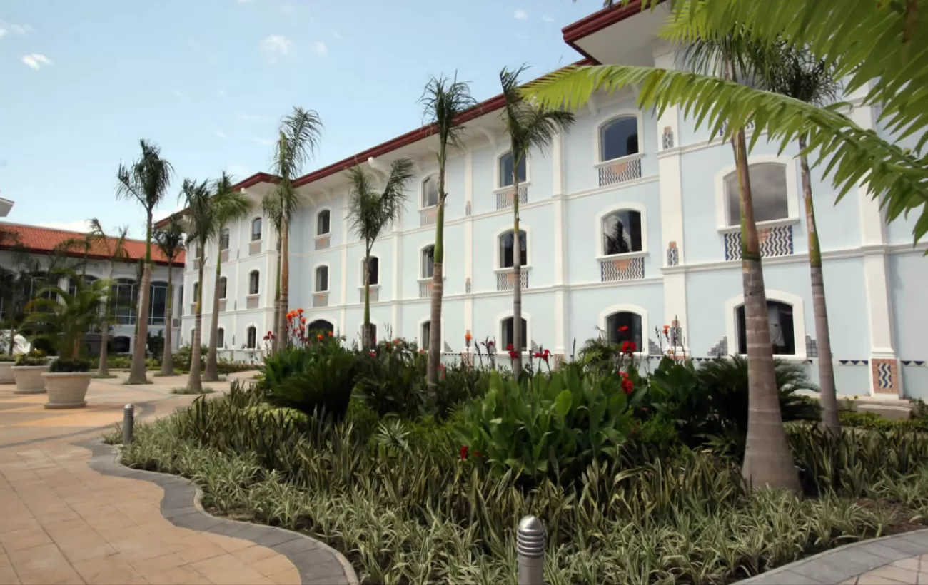 This hotel is set within the facade of a grand hacienda evoking the city\'s historic past
