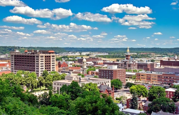 Aerial view of the city of Dubuque, Iowa, United States