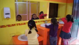 Kids in their new bathroom