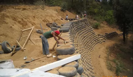 carefully leveling the wall