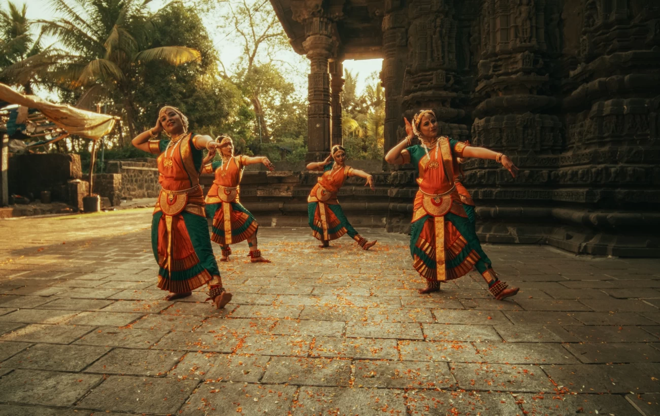 Indian Dancers Performing in an Ancient Temple
