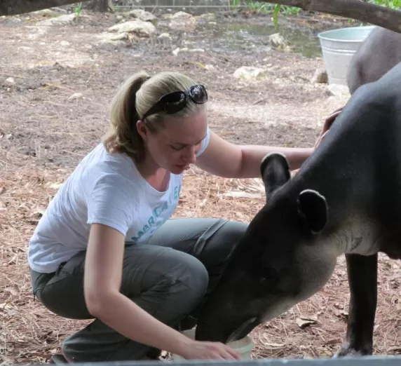 Melissa and the baby Tapir at the Belize Zoo