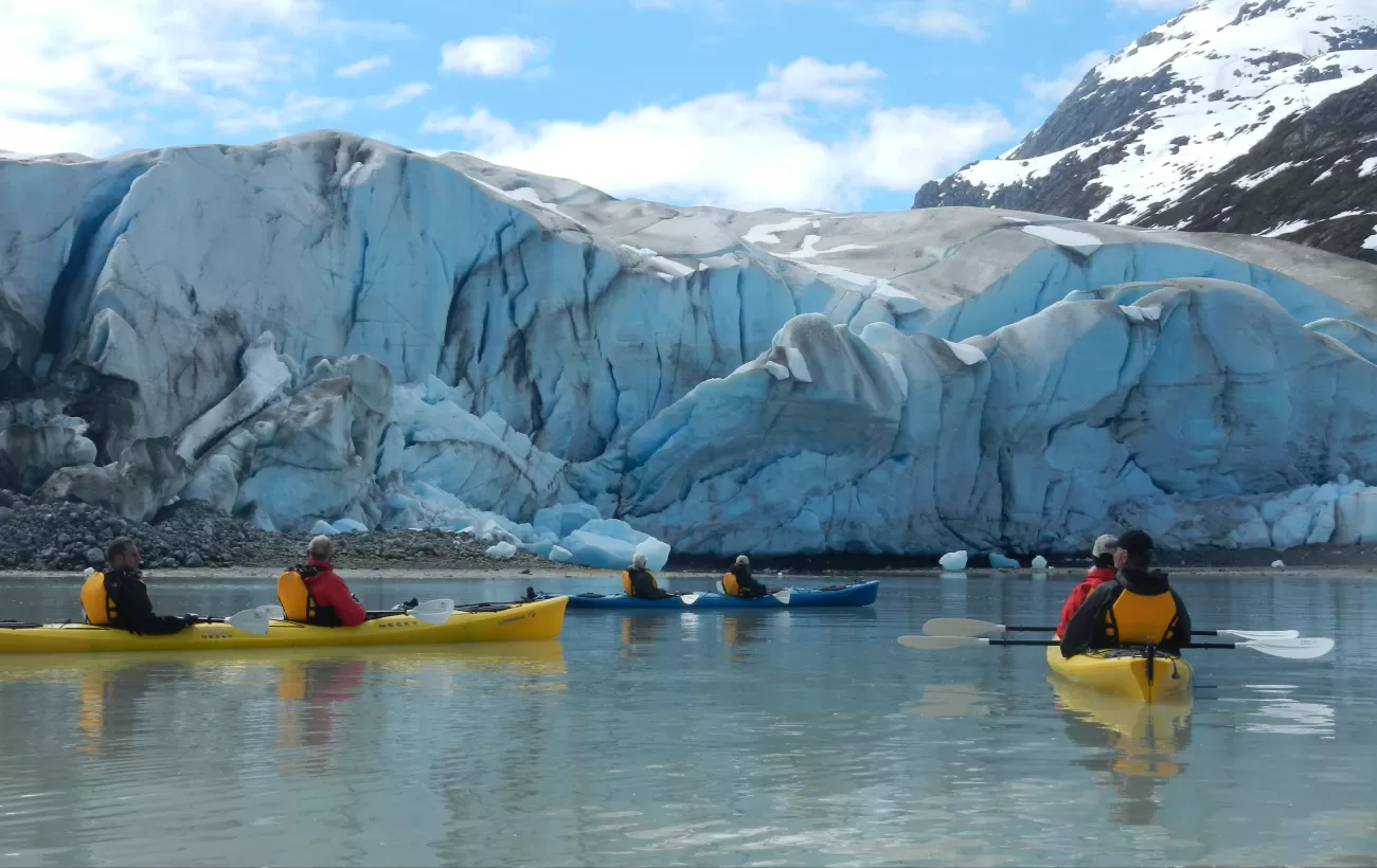 Kayaking close to glaciers