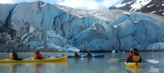 Kayaking close to glaciers
