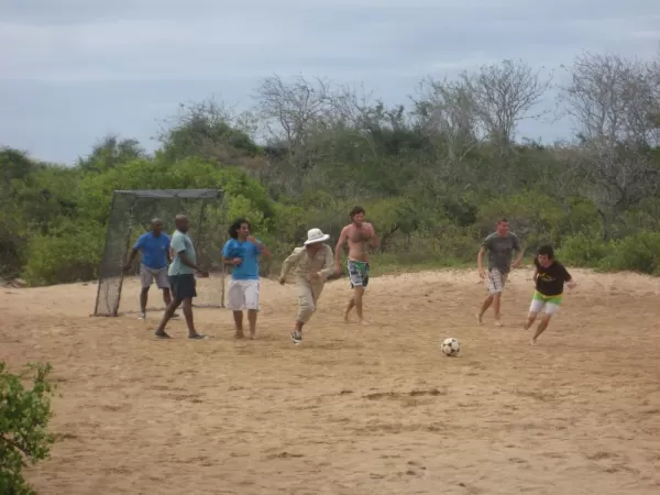 Passengers vs. the Crew soccer match on Floreana Island