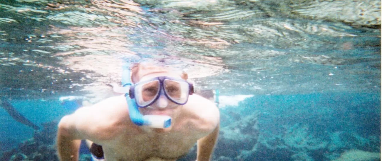 Aaron on a snorkeling trip to Hol Chan in Belize