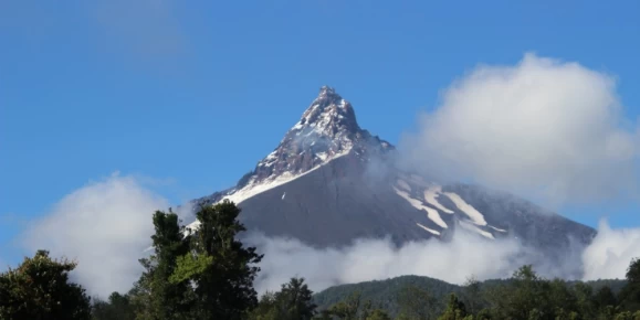 Puntiagudo Volcano, a snow-cappedd volcanic chain in Chile, near Osorno Volcano