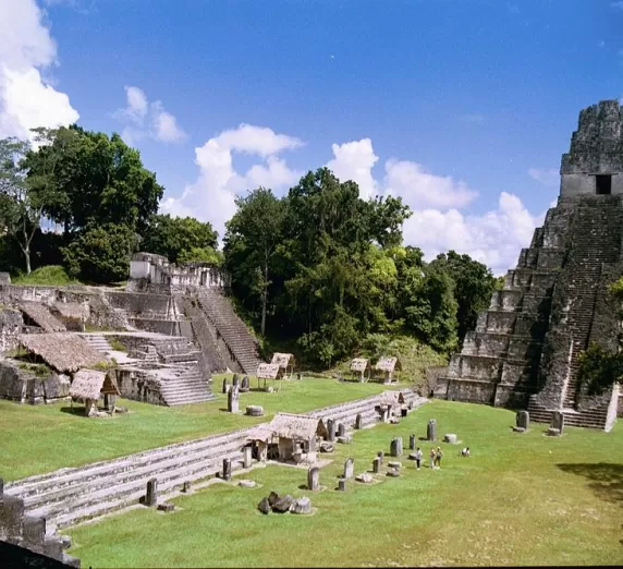 The central acropolis of the Maya ruin site Tikal