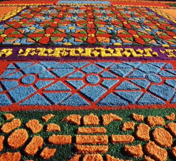 Colorful handmade carpet in for the Guatemal Easter Festivals