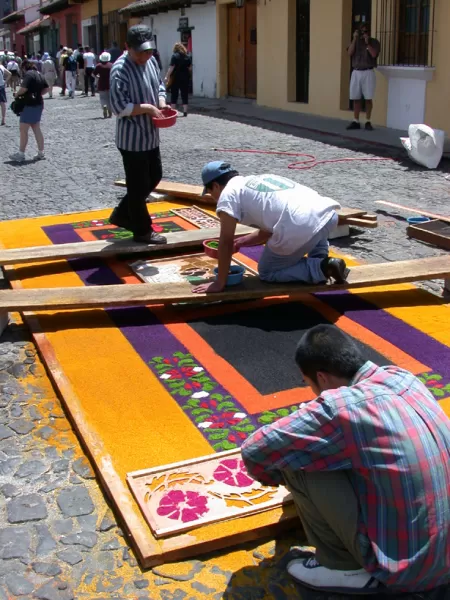 Carpet making process for Easter Festivals in Antigua