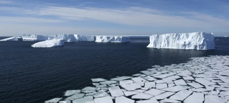 Ross Sea, Antarctica - Aerial View with Pack Ice and Icebergs.